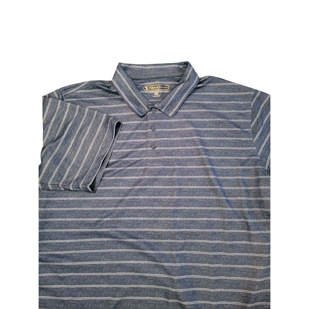 Pebble Beach Dry Luxe Performance Polo‎ Shirt Men's XXL Blue Stripe Golf